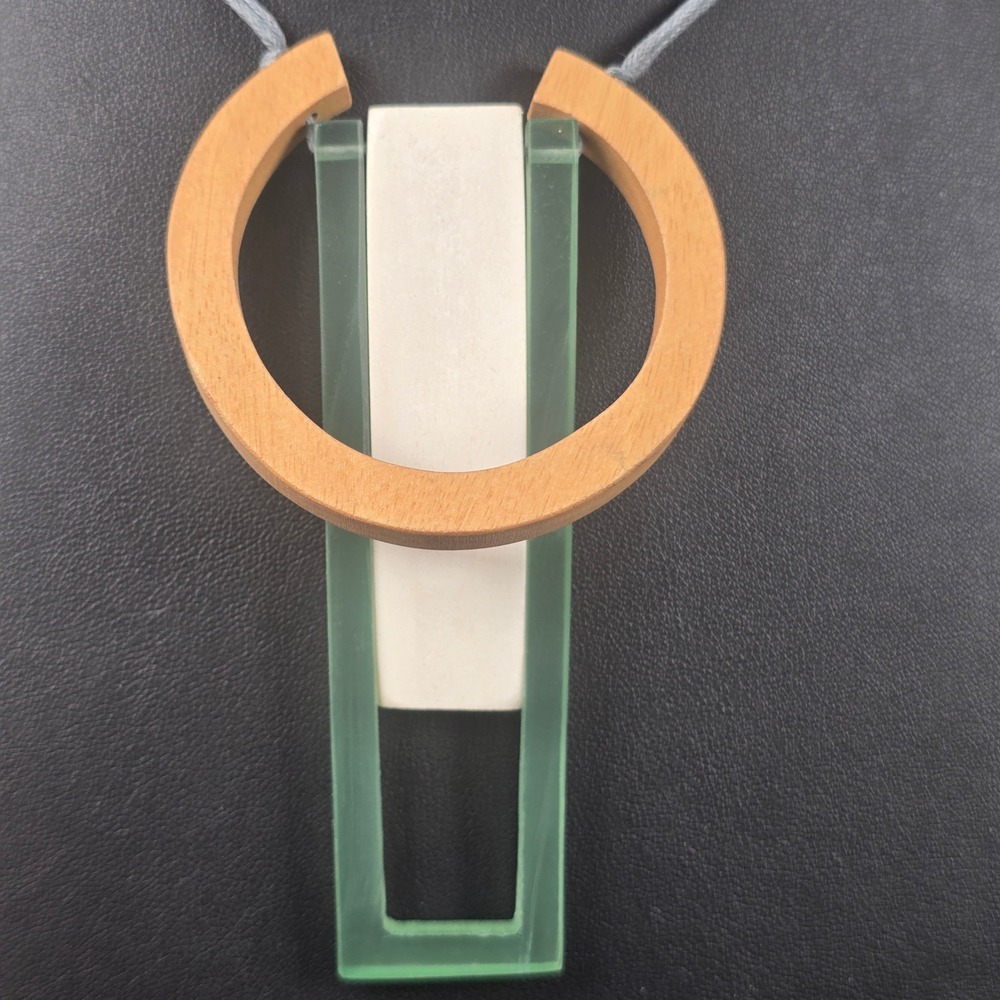 Sylca Designer Geometric Wood Resin Pendant Adjustable Cord Necklace Green 32"